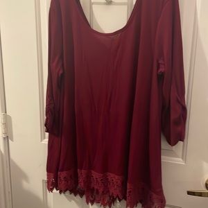 Knit top with crochet lace trim